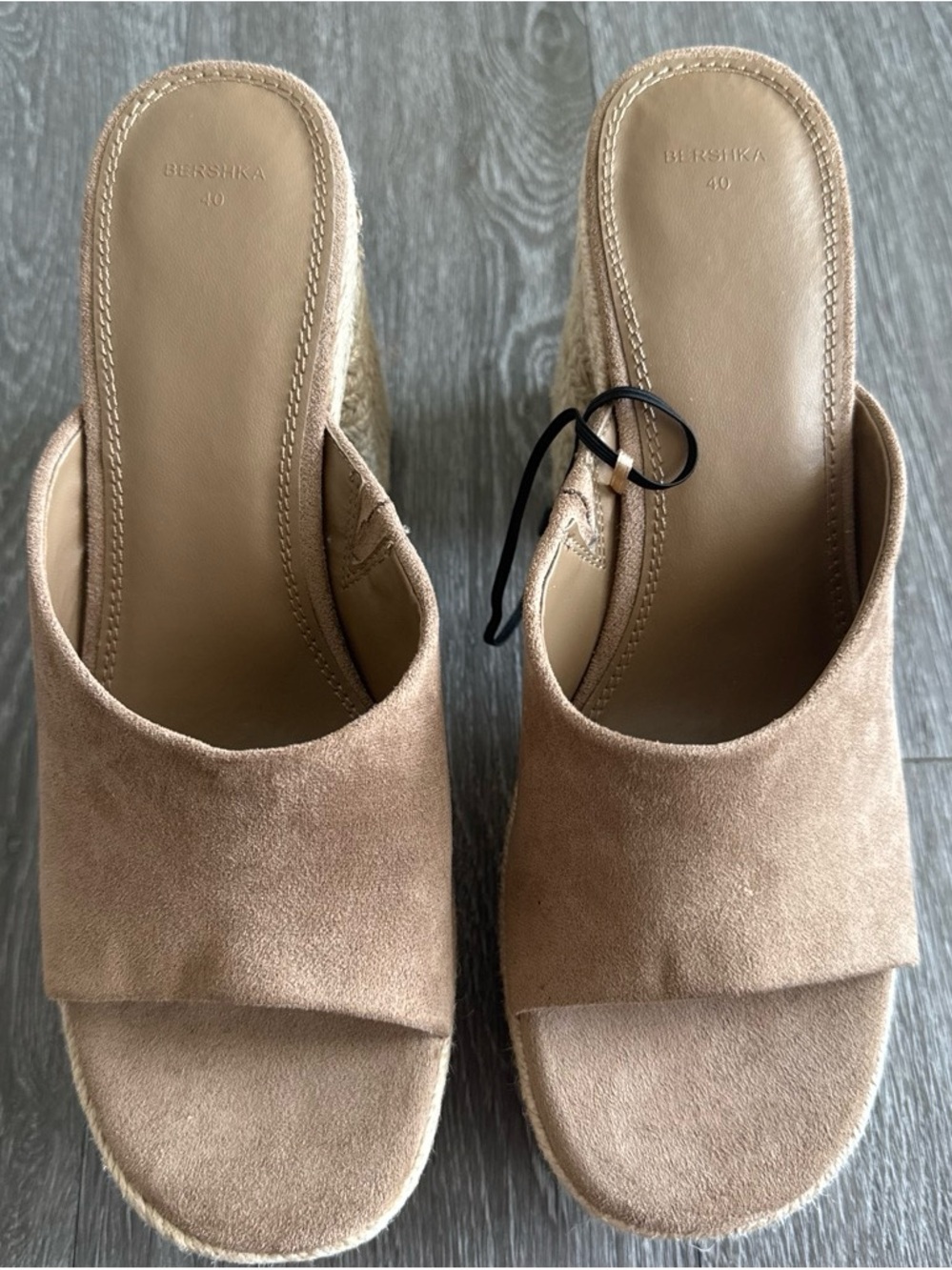Bershka Beige Suede Platform Mule Slides